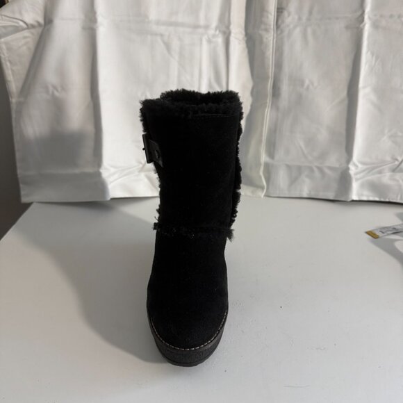 Tory Burch Black Suede Shearling Wedge Ankle Boots | Women’s 6 - Picture 6 of 15